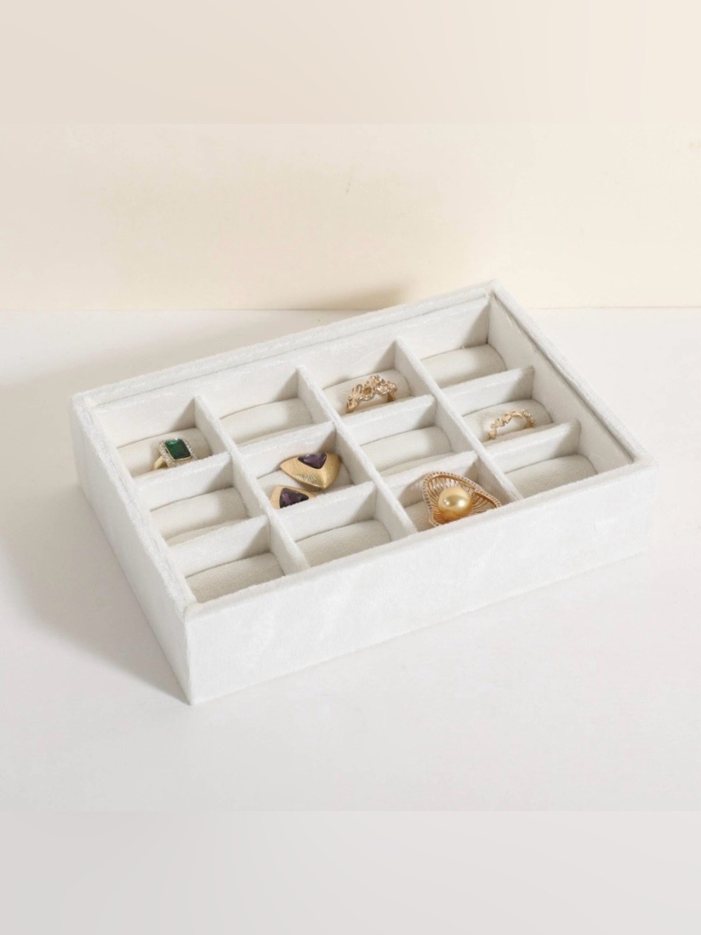 White Velvet Ring Organizer 12-Compartments